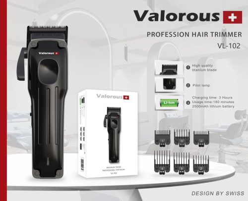 ماشین اصلاح حرفهای ولروس مدل Valorous VL-102 با تیغه تیتانیوم و باتری 2500mAh