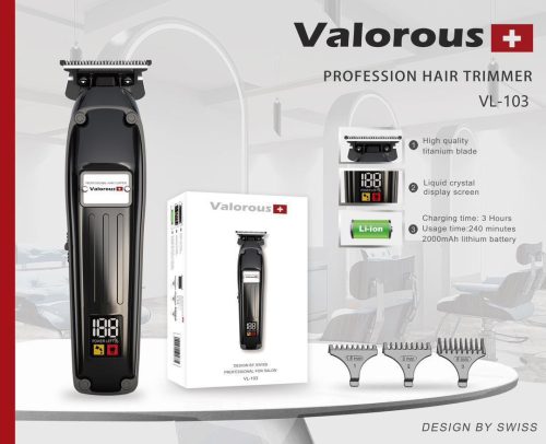 ماشین اصلاح حرفهای ولروس مدل Valorous VL-103 با تیغه تیتانیومی، نمایشگر LCD و باتری 2000mAh