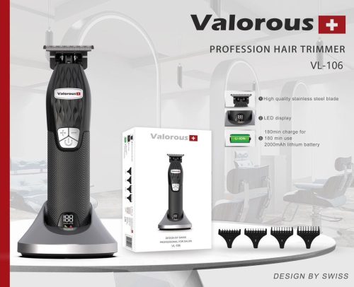 ماشین اصلاح حرفهای ولروس مدل Valorous VL-106 با پایه شارژ و تیغه تیتانیومی