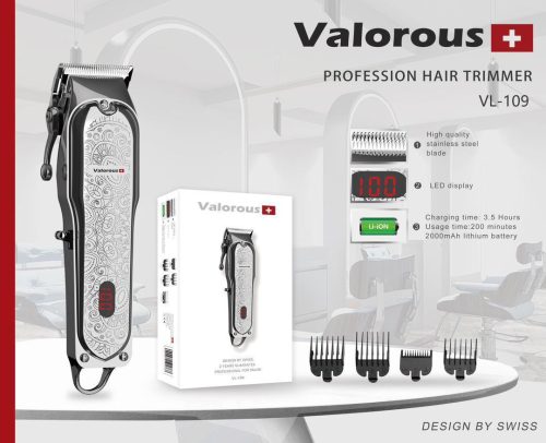 ماشین اصلاح حرفهای ولروس مدل Valorous VL-109 با تیغه استیل ضدزنگ و باتری قدرتمند 2000mAh
