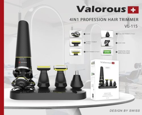 ماشین اصلاح حرفهای ولروس مدل Valorous VL-115 با سری 4 کاره و باتری 500mAh