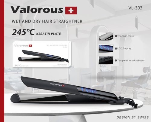 اتو موی حرفهای ولروس مدل Valorous VL-303 با صفحات تیتانیومی و نمایشگر LCD