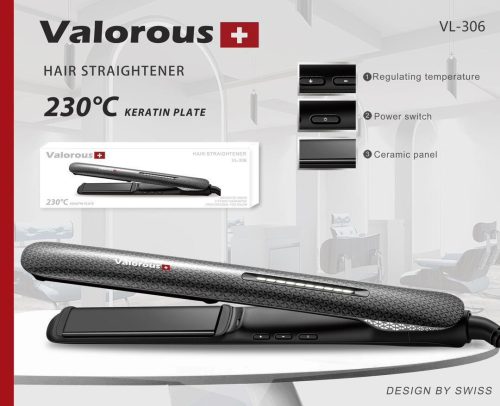 اتو مو صافکن حرفهای ولروس مدل Valorous VL-306 با صفحات سرامیکی و کنترل دمای دیجیتال